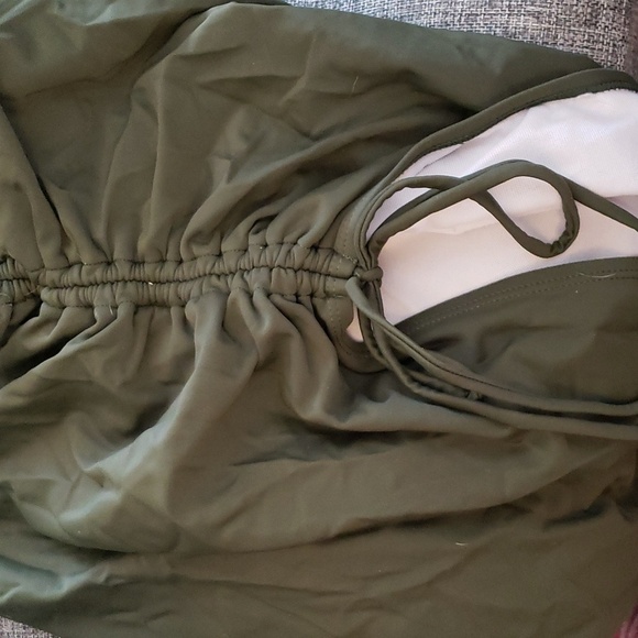 Viottiset One Shoulder Ruched Tummy Control High Cut Army Green Swim Suit SZ XL - Picture 9 of 11
